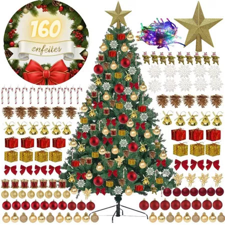 🎄 Kit Árvore de Natal Luxo Completo: Cheia, Enfeites Vibrantes, Pisca-Pisca LED